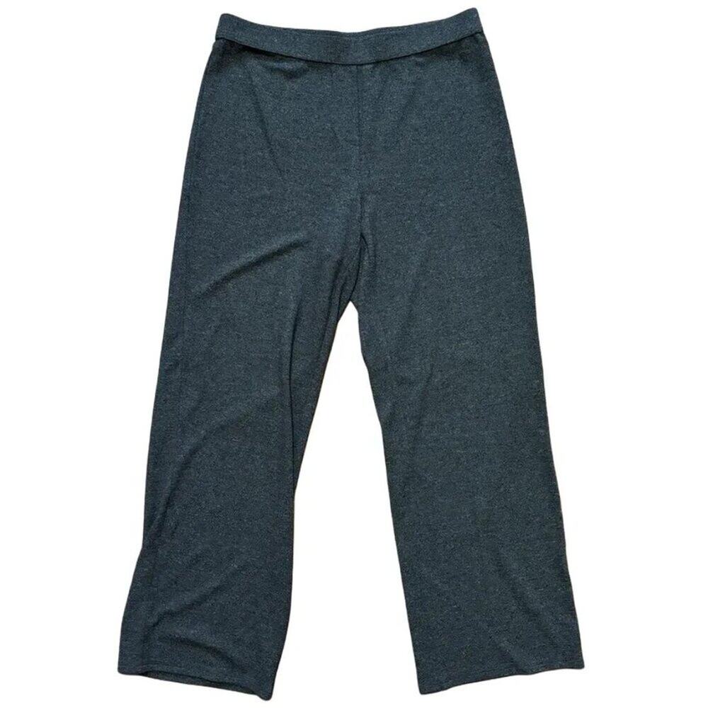 NEW J.JILL Wearever Wide Leg Ribbed Knit Pull On Pants in Heather Charcoal SZ M